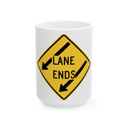 LANE enn 4 MUTCD-DE W9-2-L-DE (Delaware) (Road Sign) White Coffee Mug 15oz - Go Mug Yourself