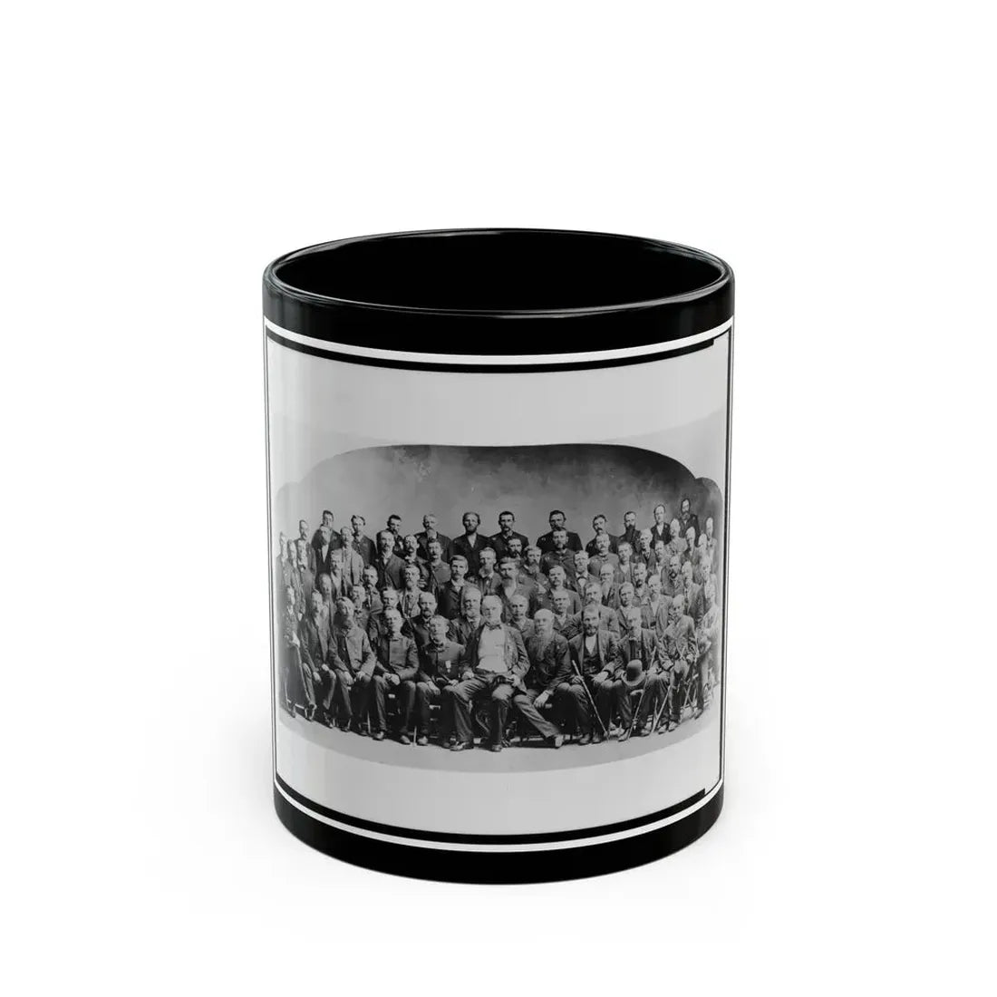Large Group Of Union Veterans Of The Civil War. Including William Tecumseh Sherman (Front Row, Center), Posed (U.S. Civil War) Black Coffee Mug 11oz - Go Mug Yourself