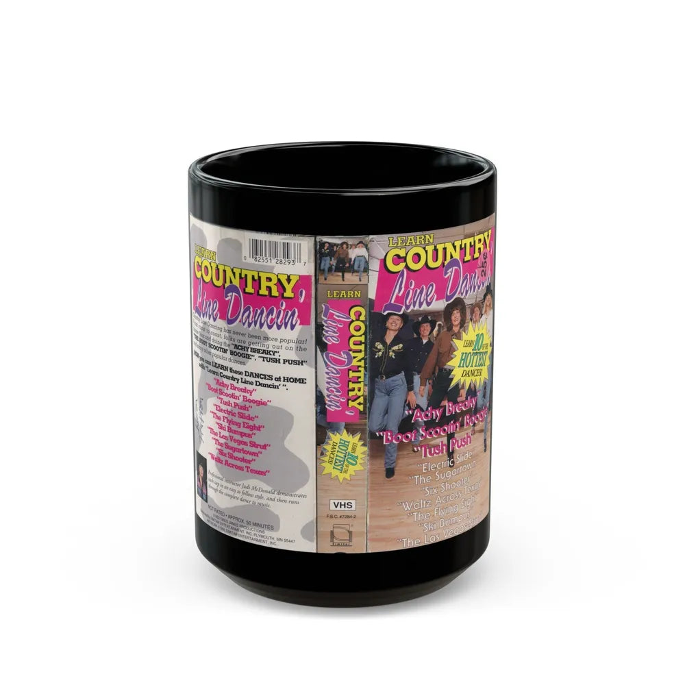 LEARN COUNTRY LINE DANCIN (VHS COVER) - Black Coffee Mug-15oz-Go Mug Yourself