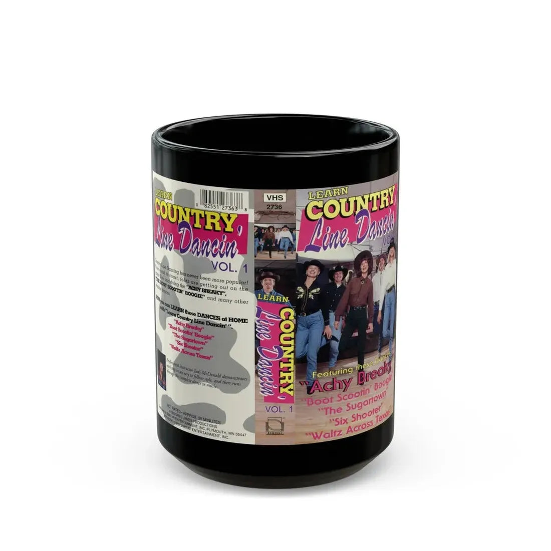 LEARN COUNTRY LINE DANCIN VOLUME 1 (VHS COVER) - Black Coffee Mug 15oz - Go Mug Yourself