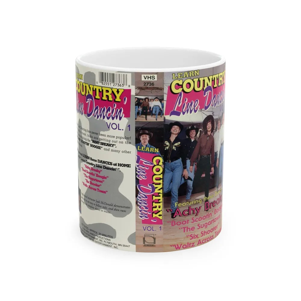 LEARN COUNTRY LINE DANCIN VOLUME 1 (VHS COVER) - White Coffee Mug-11oz-Go Mug Yourself