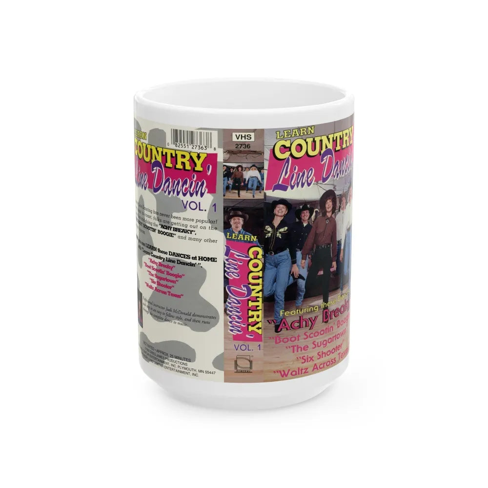 LEARN COUNTRY LINE DANCIN VOLUME 1 (VHS COVER) - White Coffee Mug-15oz-Go Mug Yourself