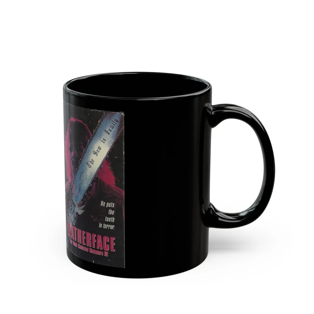 LEATHERFACE THE TEXAS CHAINSAW MASSACRE 3 COLUMBIA PICTURES (VHS COVER) - Black Coffee Mug-Go Mug Yourself