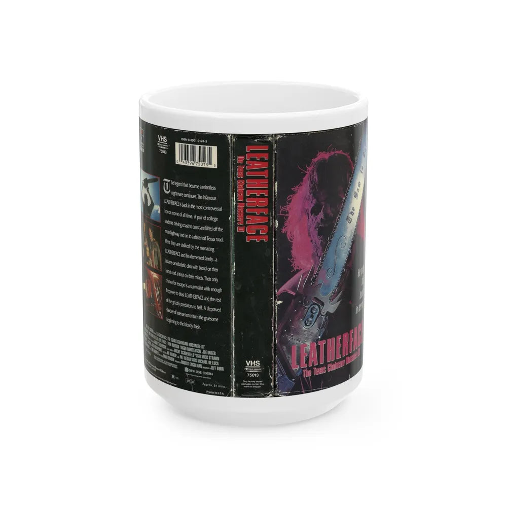 LEATHERFACE THE TEXAS CHAINSAW MASSACRE 3 COLUMBIA PICTURES (VHS COVER) - White Coffee Mug-15oz-Go Mug Yourself