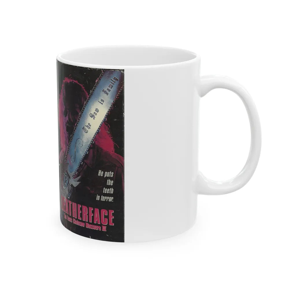 LEATHERFACE THE TEXAS CHAINSAW MASSACRE 3 COLUMBIA PICTURES (VHS COVER) - White Coffee Mug-Go Mug Yourself