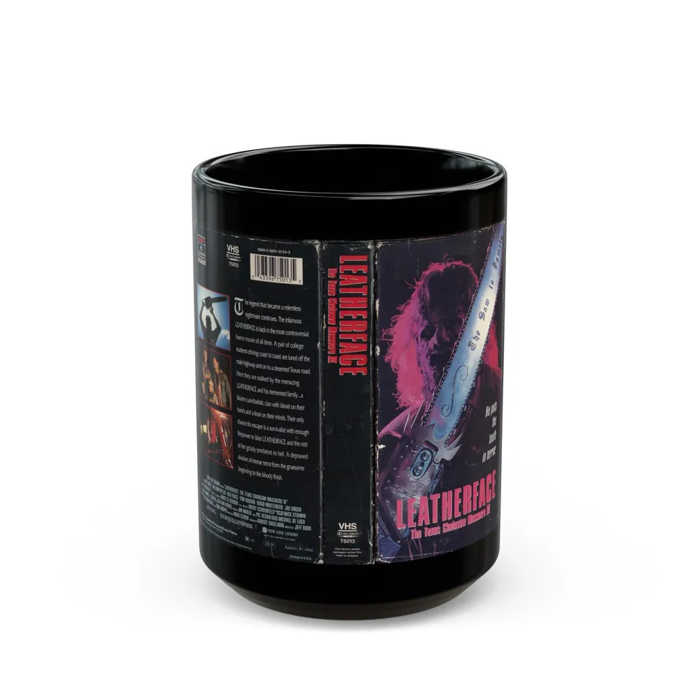 LEATHERFACE THE TEXAS CHAINSAW MASSACRE 3 (VHS COVER) - Black Coffee Mug-15oz-Go Mug Yourself