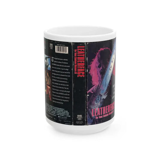 LEATHERFACE THE TEXAS CHAINSAW MASSACRE 3 (VHS COVER) - White Coffee Mug 15oz - Go Mug Yourself