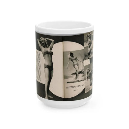 Lee Wilson #08 - Pages 2 & 3 of 7 Featuring, Lee+4 B&W Photos, Paragraph and Caption from PHOTO Digest Mag. November '53 (Vintage Female Icon) White Coffee Mug 15oz - Go Mug Yourself