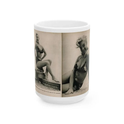 Lee Wilson #10 - Pages 6 & 7 of 7 Featuring, Lee+2 B&W Photos & Caption from PHOTO Digest Mag. November '53 (Vintage Female Icon) White Coffee Mug 15oz - Go Mug Yourself