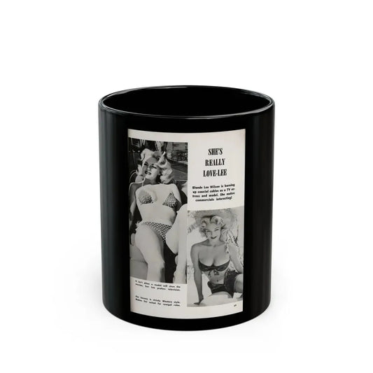 Lee Wilson #17 - Pages 3 of 3 Featuring, Lee 2 B&W Photos & Caption from TAB Digest Mag. February '58 (Vintage Female Icon) Black Coffee Mug 11oz - Go Mug Yourself