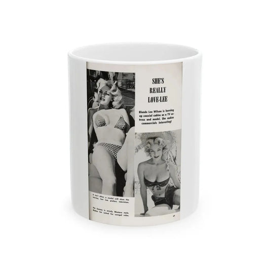 Lee Wilson #17 - Pages 3 of 3 Featuring, Lee 2 B&W Photos & Caption from TAB Digest Mag. February '58 (Vintage Female Icon) White Coffee Mug 11oz - Go Mug Yourself