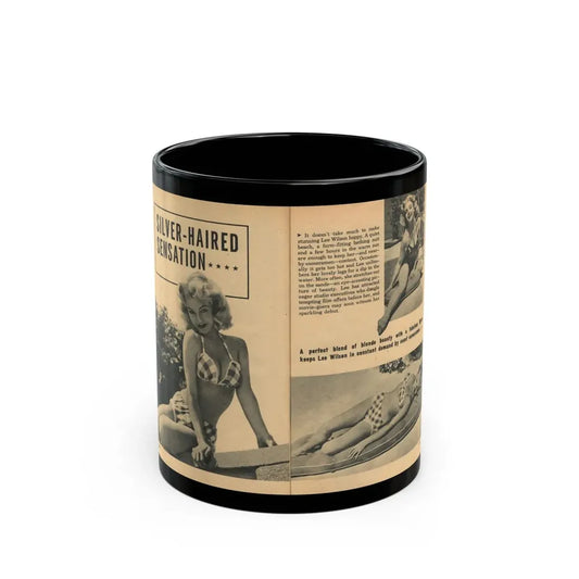 Lee Wilson #21 - Pages 1 & 2 of 5 Featuring, Lee+3 B&W Photos, Brief Article & Caption from EYE Digest Mag. Nov. '54 (Vintage Female Icon) Black Coffee Mug 11oz - Go Mug Yourself