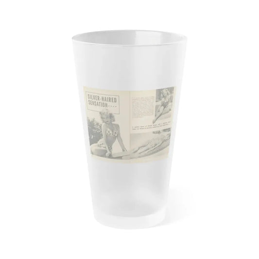 Lee Wilson #21 - Pages 1 & 2 of 5 Featuring, Lee+3 B&W Photos, Brief Article & Caption from EYE Digest Mag. Nov. '54 (Vintage Female Icon) Frosted Pint Glass 16oz 16oz Frosted - Go Mug Yourself