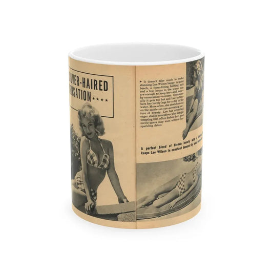 Lee Wilson #21 - Pages 1 & 2 of 5 Featuring, Lee+3 B&W Photos, Brief Article & Caption from EYE Digest Mag. Nov. '54 (Vintage Female Icon) White Coffee Mug 11oz - Go Mug Yourself
