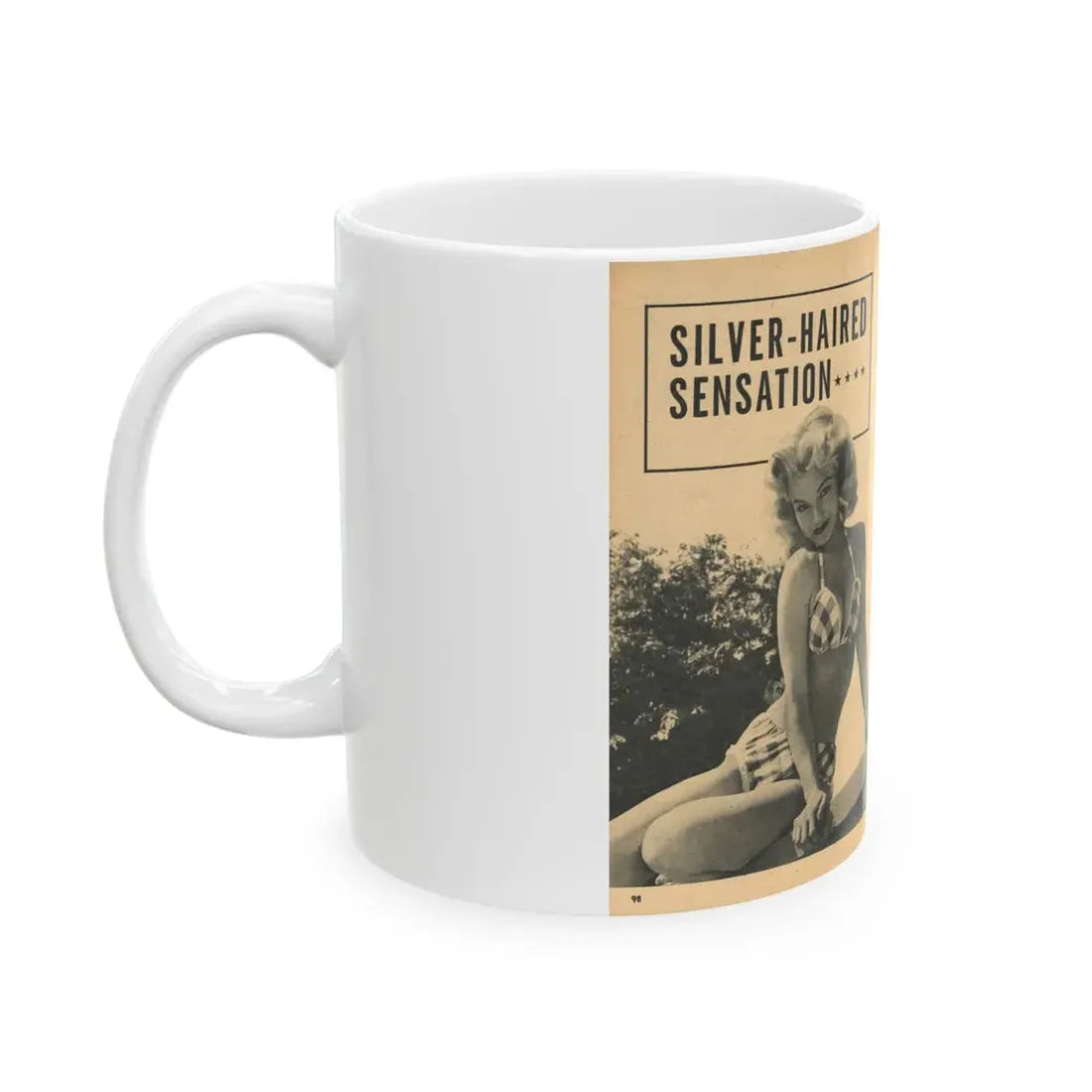 Lee Wilson #21 - Pages 1 & 2 of 5 Featuring, Lee+3 B&W Photos, Brief Article & Caption from EYE Digest Mag. Nov. '54 (Vintage Female Icon) White Coffee Mug - Go Mug Yourself