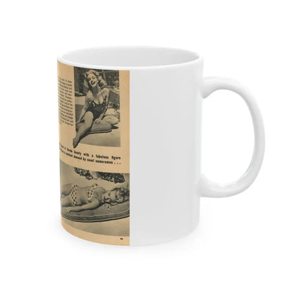 Lee Wilson #21 - Pages 1 & 2 of 5 Featuring, Lee+3 B&W Photos, Brief Article & Caption from EYE Digest Mag. Nov. '54 (Vintage Female Icon) White Coffee Mug - Go Mug Yourself