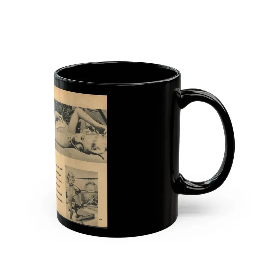 Lee Wilson #22 - Pages 3 & 4 of 5 Featuring, Lee+3 B&W Photos & Caption from EYE Digest Mag. Nov. '54 (Vintage Female Icon) Black Coffee Mug - Go Mug Yourself