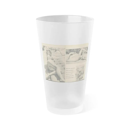 Lee Wilson #22 - Pages 3 & 4 of 5 Featuring, Lee+3 B&W Photos & Caption from EYE Digest Mag. Nov. '54 (Vintage Female Icon) Frosted Pint Glass 16oz 16oz Frosted - Go Mug Yourself