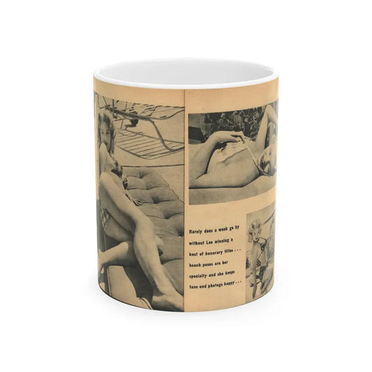 Lee Wilson #22 - Pages 3 & 4 of 5 Featuring, Lee+3 B&W Photos & Caption from EYE Digest Mag. Nov. '54 (Vintage Female Icon) White Coffee Mug 11oz - Go Mug Yourself