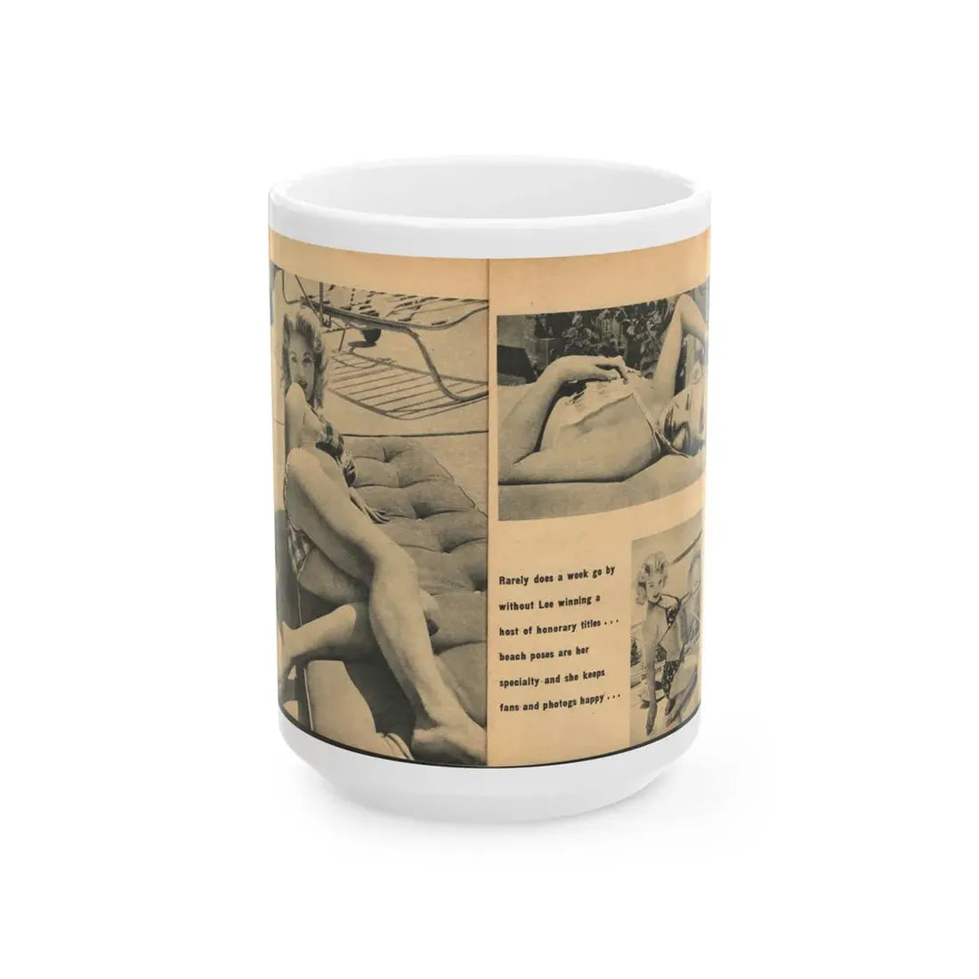 Lee Wilson #22 - Pages 3 & 4 of 5 Featuring, Lee+3 B&W Photos & Caption from EYE Digest Mag. Nov. '54 (Vintage Female Icon) White Coffee Mug 15oz - Go Mug Yourself