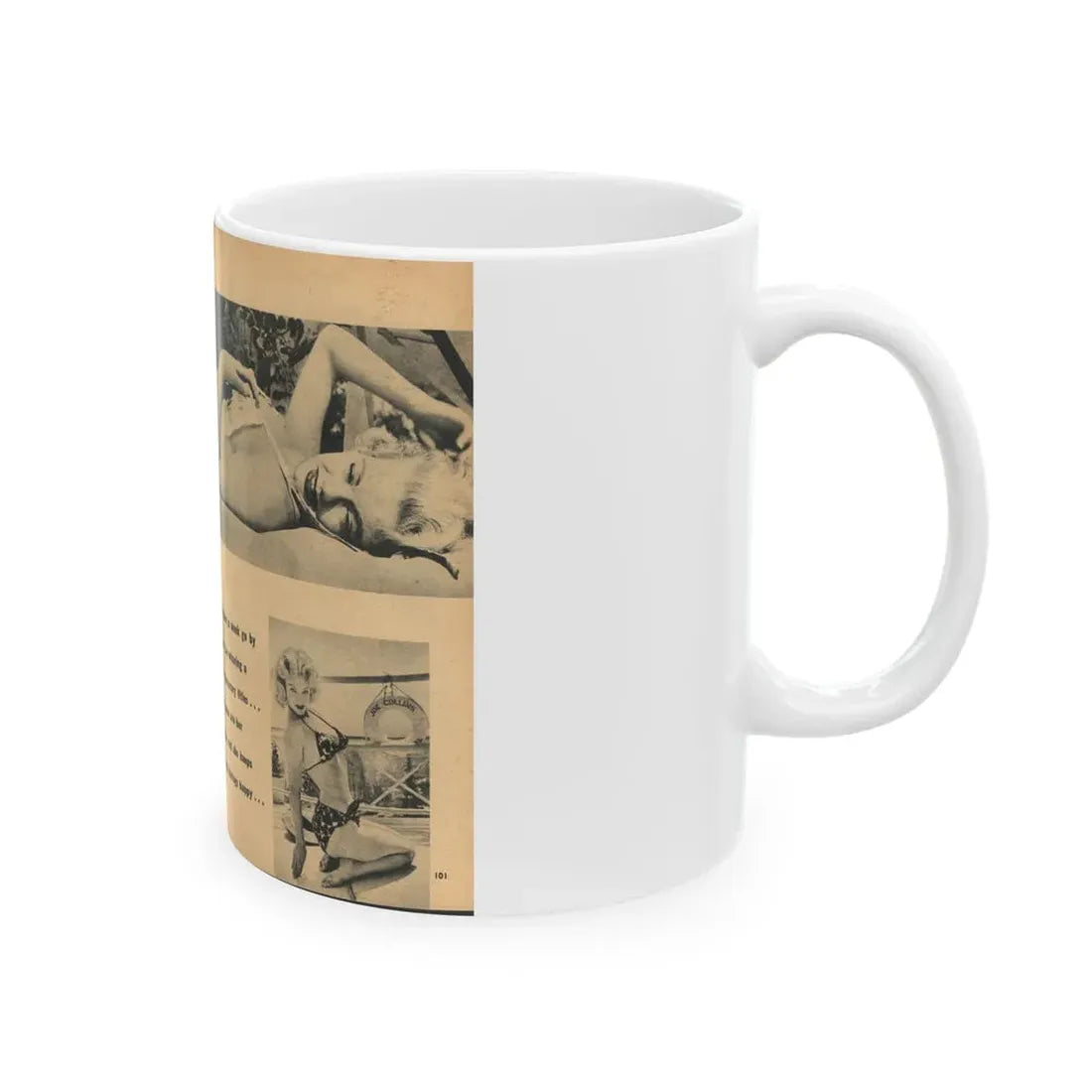 Lee Wilson #22 - Pages 3 & 4 of 5 Featuring, Lee+3 B&W Photos & Caption from EYE Digest Mag. Nov. '54 (Vintage Female Icon) White Coffee Mug - Go Mug Yourself