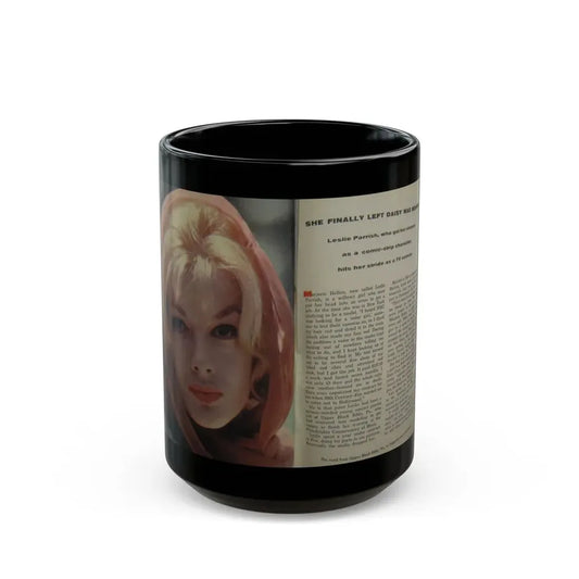 Leslie Parrish #112 (Vintage Female Icon) Black Coffee Mug 15oz - Go Mug Yourself