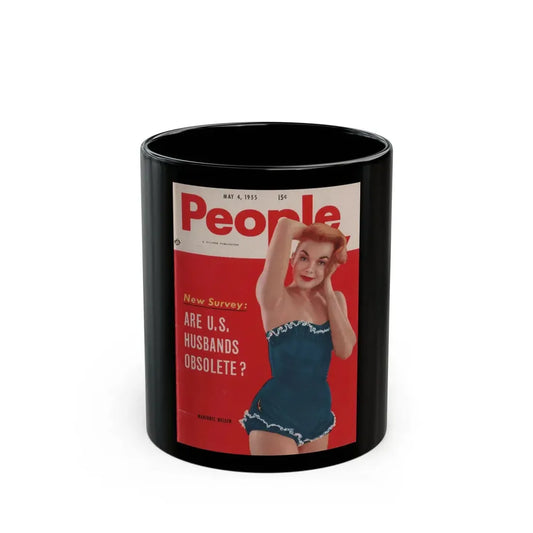 Leslie Parrish #152 - People Pocket Mag. 5-4-55 - Early Leslie son Cover in Color (Vintage Female Icon) Black Coffee Mug 11oz - Go Mug Yourself
