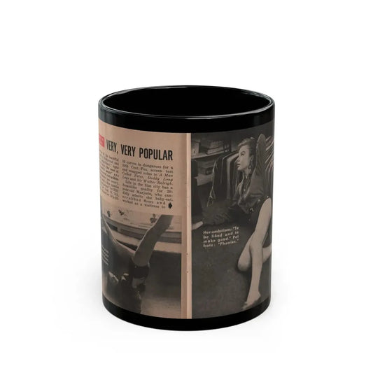 Leslie Parrish #153 - People Pocket Mag. 5-4-55 - 2 B&W Photos, 1 Caption & Article (Vintage Female Icon) Black Coffee Mug 11oz - Go Mug Yourself