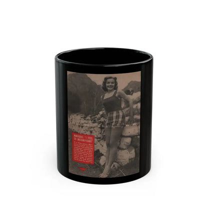 Leslie Parrish #154 - People Pocket Mag. 5-4-55 - 1 B&W Photo & Caption (Vintage Female Icon) Black Coffee Mug 11oz - Go Mug Yourself