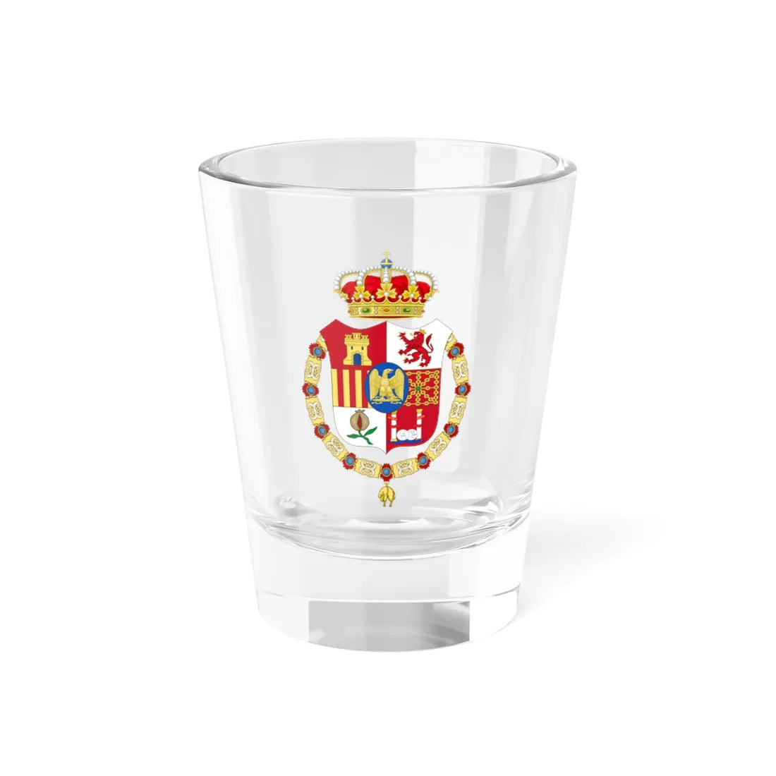 Lesser Coat of Arms of Joseph Bonaparte as King of Spain-Golden Fleece Variant (Spain) (Coat of Arms) Shot Glass 1.5oz 1.5oz - Go Mug Yourself