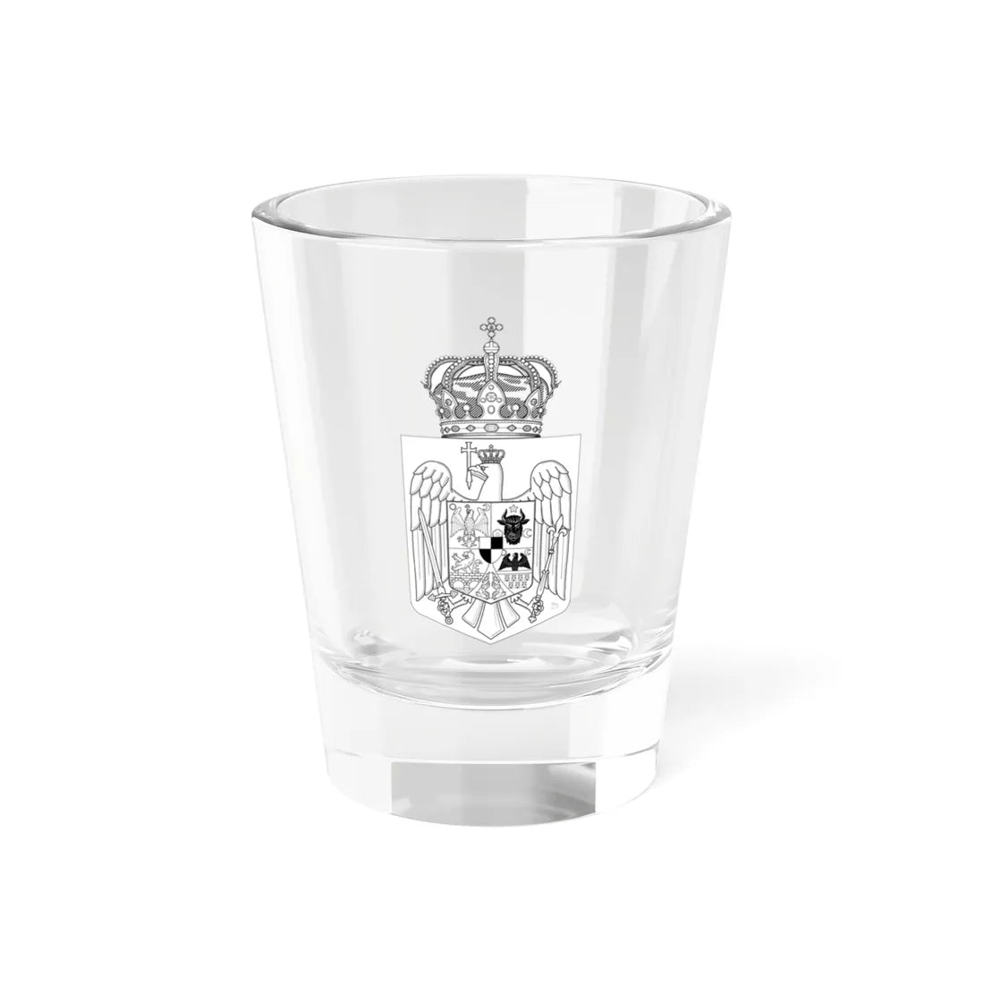 Lesser Coat of Arms of Romania 1921 - 1947 BW (Oman) (Coat of Arms) Shot Glass 1.5oz 1.5oz - Go Mug Yourself