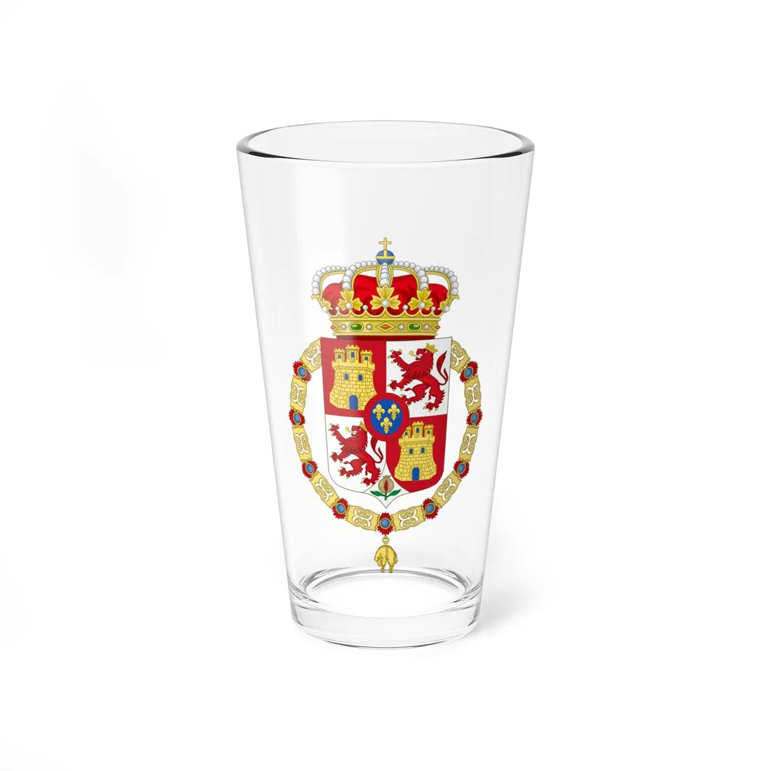 Lesser Royal Coat of Arms of Spain 1700-1868 and 1834-1930 Golden Fleece Variant (Spain) (Coat of Arms) Pint Glass 16oz 16oz - Go Mug Yourself