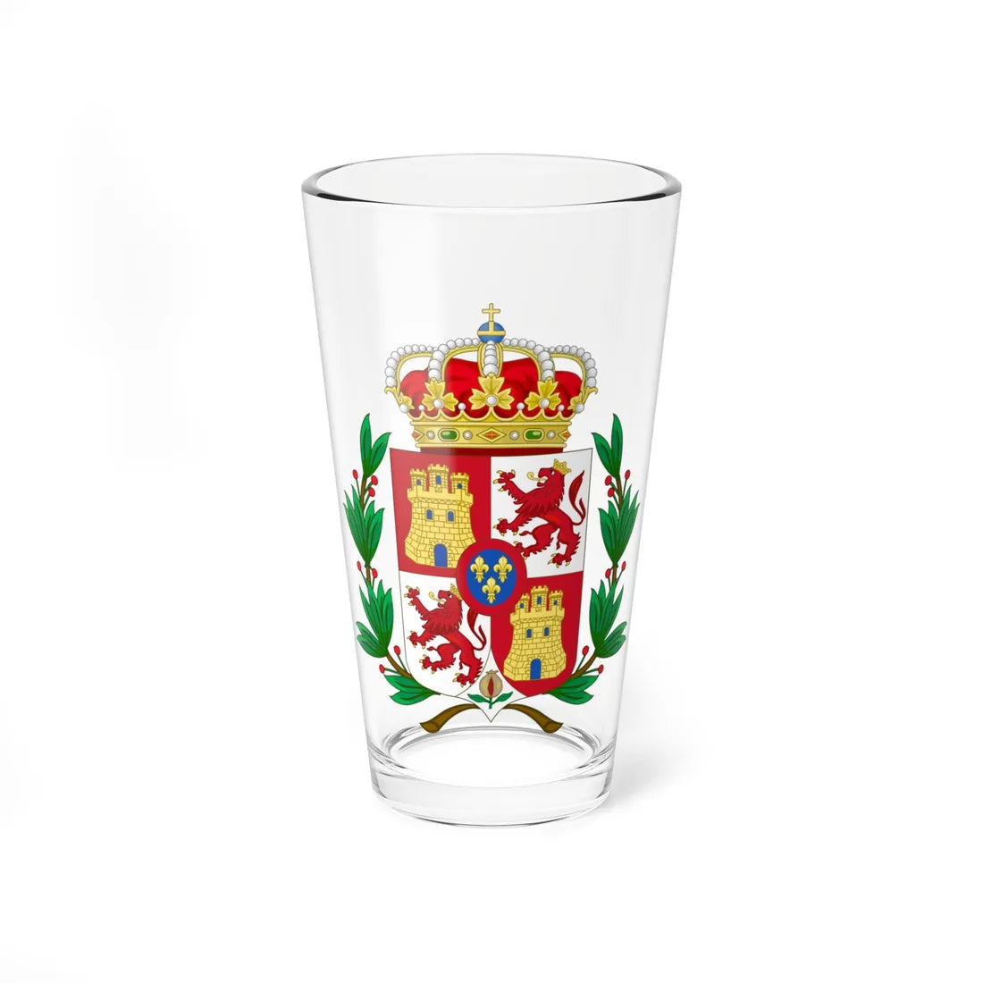 Lesser Royal Coat of Arms of Spain 1700-1868 and 1874-1930 Laurel Variant (Spain) (Coat of Arms) Pint Glass 16oz 16oz - Go Mug Yourself