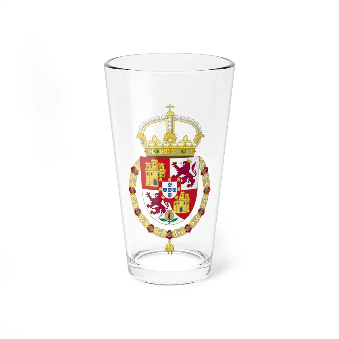 Lesser Royal Coat of Arms of Spanish Monarch Portuguese Inescutcheon (Spain) (Coat of Arms) Pint Glass 16oz 16oz - Go Mug Yourself