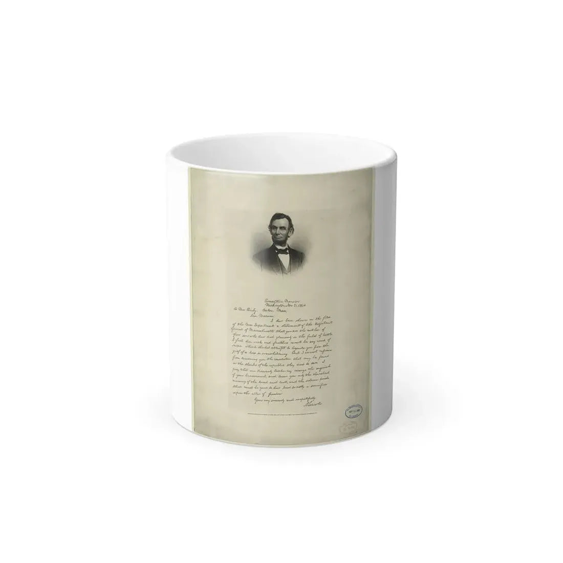Letter From Abraham Lincoln to Mrs. Bixby, With Bust-Length Portrait of Lincoln (U.S. Civil War) Color Changing Coffee Mug 11oz Default Title 11oz - Go Mug Yourself