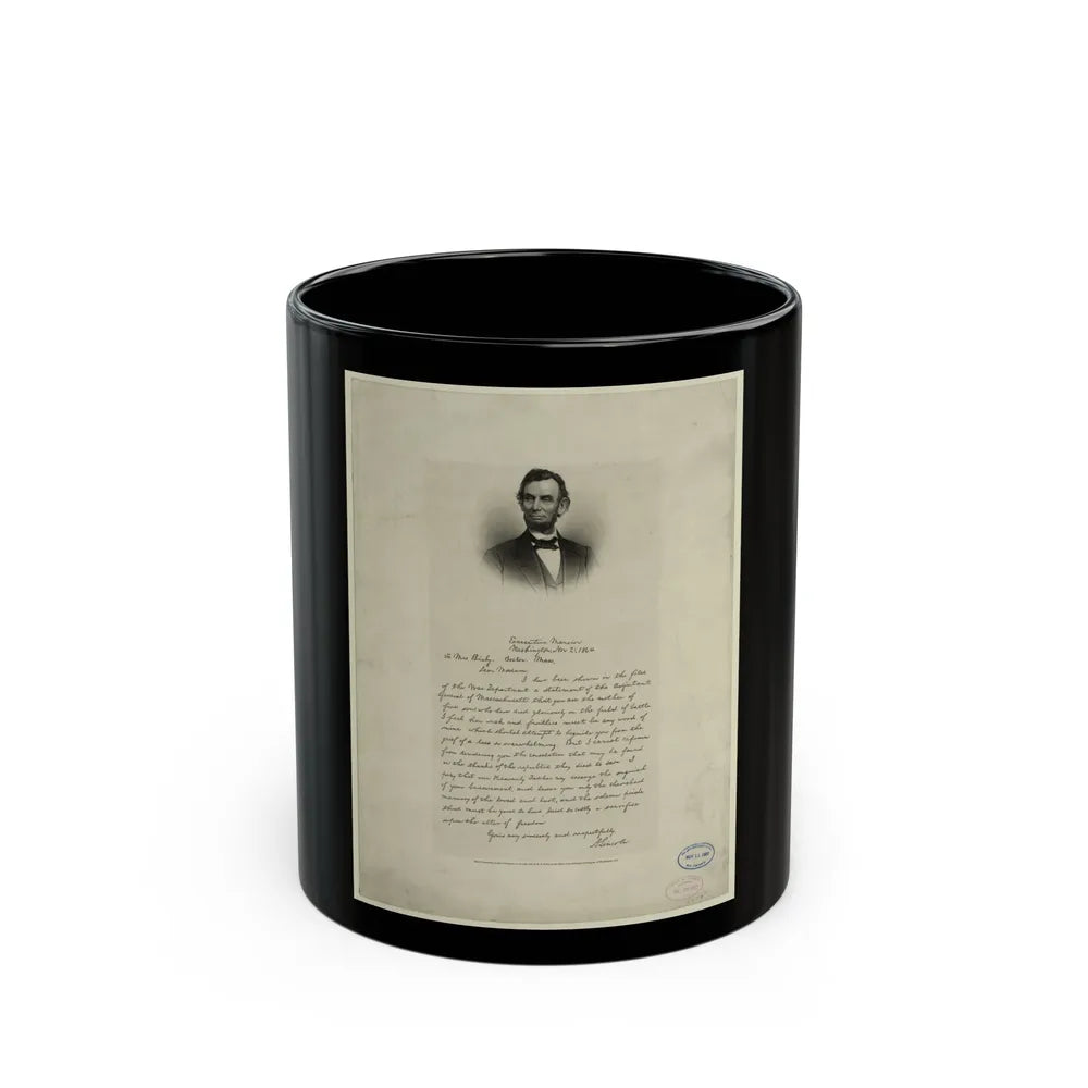 Letter From Abraham Lincoln To Mrs. Bixby, With Bust-Length Portrait Of Lincoln (U.S. Civil War) Black Coffee Mug-11oz-Go Mug Yourself