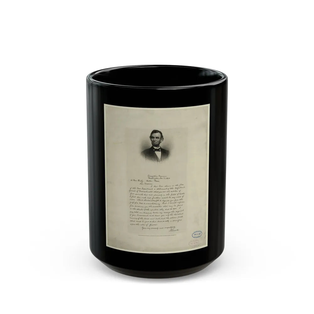 Letter From Abraham Lincoln To Mrs. Bixby, With Bust-Length Portrait Of Lincoln (U.S. Civil War) Black Coffee Mug-15oz-Go Mug Yourself