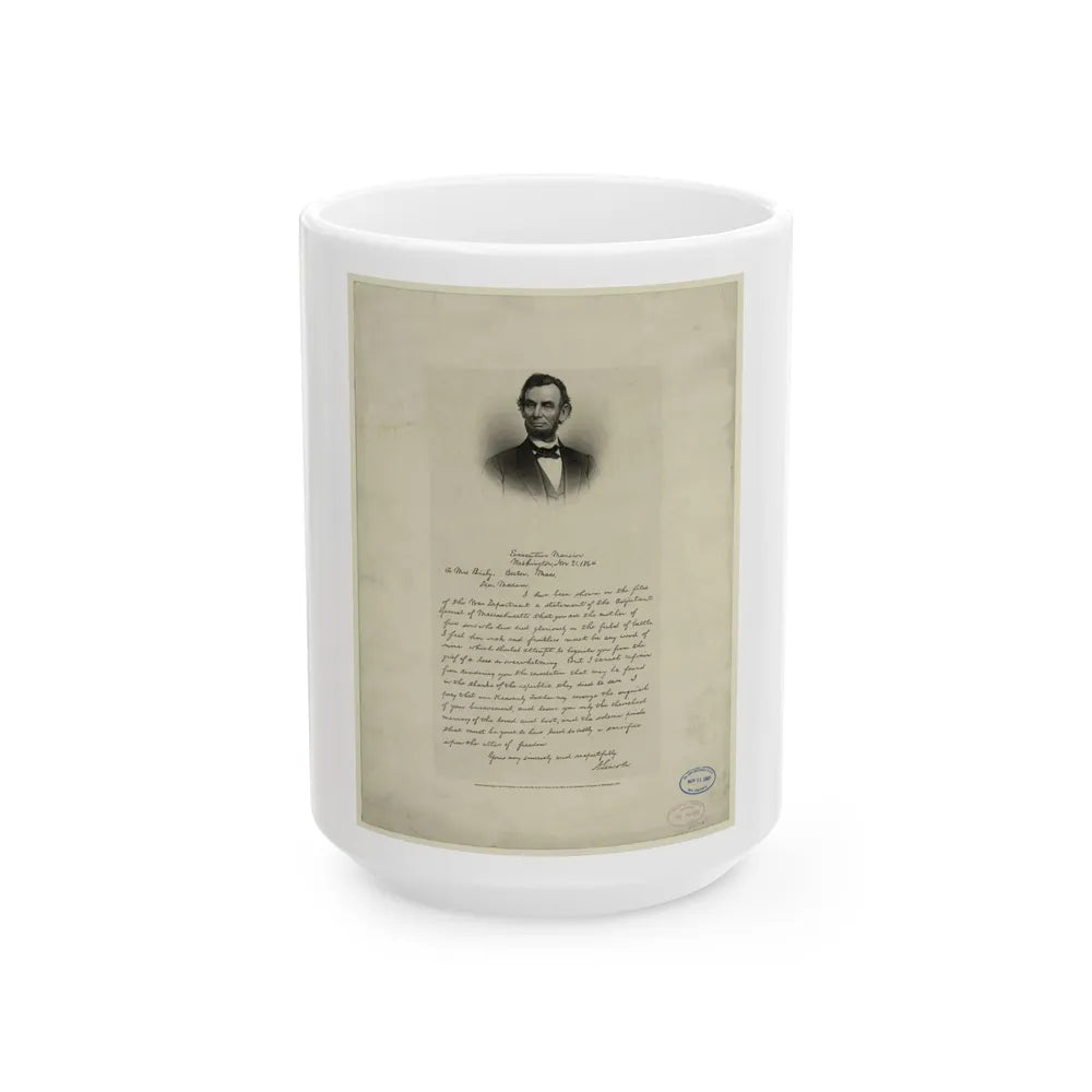 Letter From Abraham Lincoln To Mrs. Bixby, With Bust-Length Portrait Of Lincoln (U.S. Civil War) White Coffee Mug-15oz-Go Mug Yourself