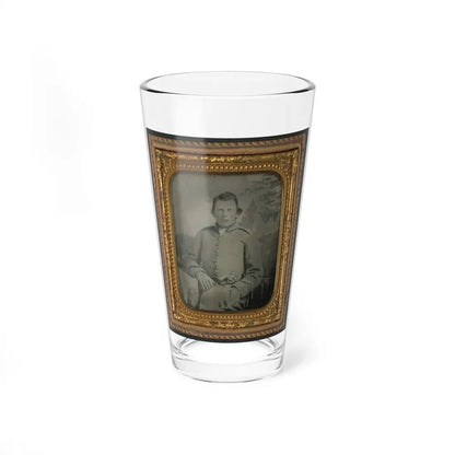 Lewis Hicks Of Company H, 53rd North Carolina Infantry Regiment With Pistol In Front Of Painted Backdrop Showing A Gabled House (U.S. Civil War) Pint Glass 16oz 16oz - Go Mug Yourself