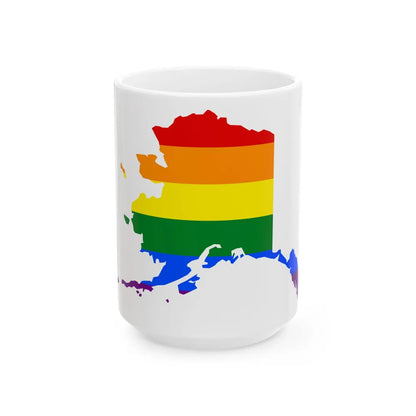 LGBT flag map of Alaska (United States) White Coffee Mug 15oz - Go Mug Yourself