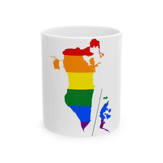 LGBT flag map of Bahrain (Bahrain) White Coffee Mug-11oz-Go Mug Yourself