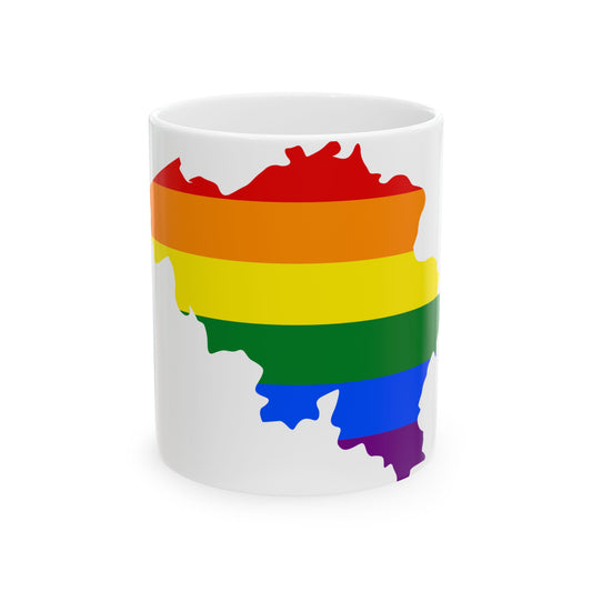 LGBT flag map of Belgium (Belgium) White Coffee Mug-11oz-Go Mug Yourself
