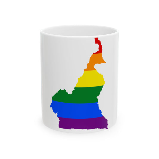 LGBT flag map of Cameroon (Cameroon) White Coffee Mug-11oz-Go Mug Yourself