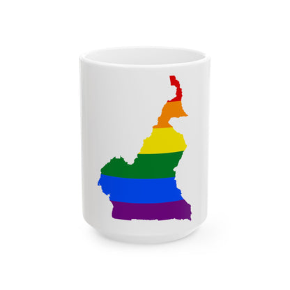 LGBT flag map of Cameroon (Cameroon) White Coffee Mug-15oz-Go Mug Yourself