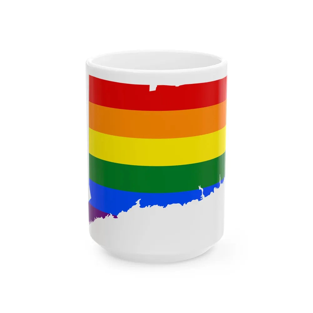 LGBT flag map of Connecticut (United States) White Coffee Mug 15oz - Go Mug Yourself