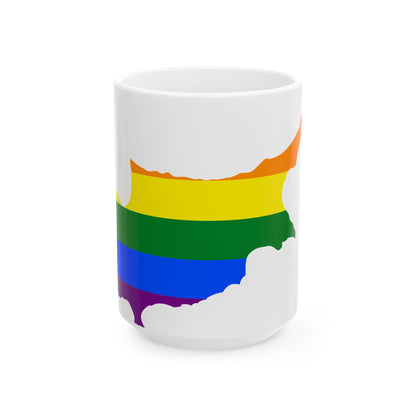 LGBT flag map of Cyprus (Cyprus) White Coffee Mug-15oz-Go Mug Yourself