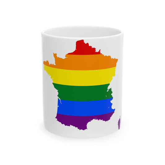 LGBT flag map of France (France) White Coffee Mug-11oz-Go Mug Yourself