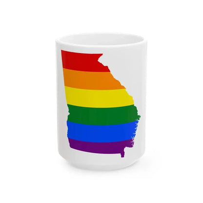 LGBT flag map of Georgia state (United States) White Coffee Mug 15oz - Go Mug Yourself