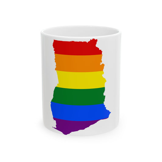 LGBT flag map of Ghana (Ghana) White Coffee Mug-11oz-Go Mug Yourself