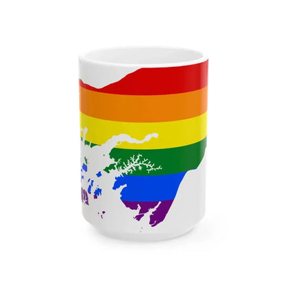 LGBT flag map of Guinea-Bissau (Guinea) White Coffee Mug 15oz - Go Mug Yourself